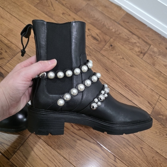 Zara Pearl Strap Black Leather Chelsea Boots Blogger Fav 38 - Picture 7 of 16